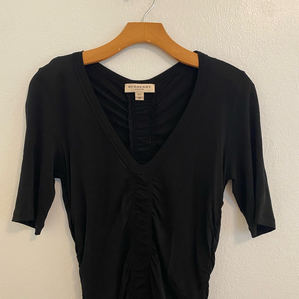 Burberry Black Ruched V Neck Top